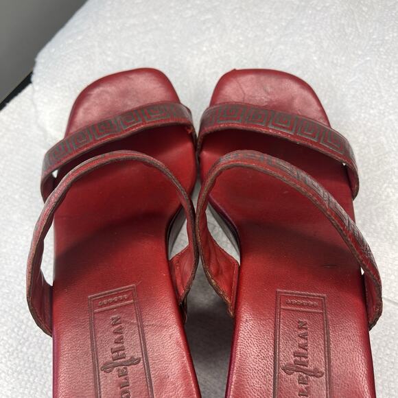 Vintage Cole Haan Sandals Size 7.5 Red Wood Platform Unique Slip On Leather Y2K - Picture 8 of 13